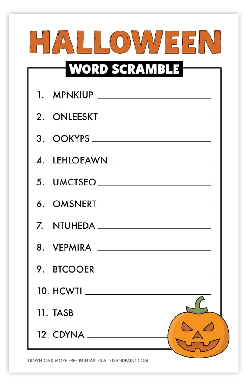 Free Printable Halloween Word Scramble Pjs And Paint Halloween Word Scramble 2 Ezpzlearn
