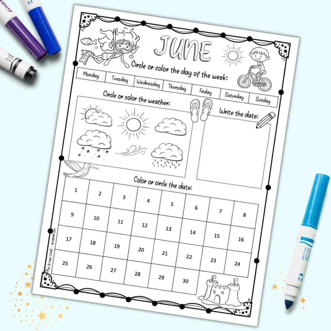 Free Printable June Calendar Worksheet For Kids The Artisan Life Morning Time Calendar Worksheets Preschool Kindergarten Daily Practice Simple Living Mama
