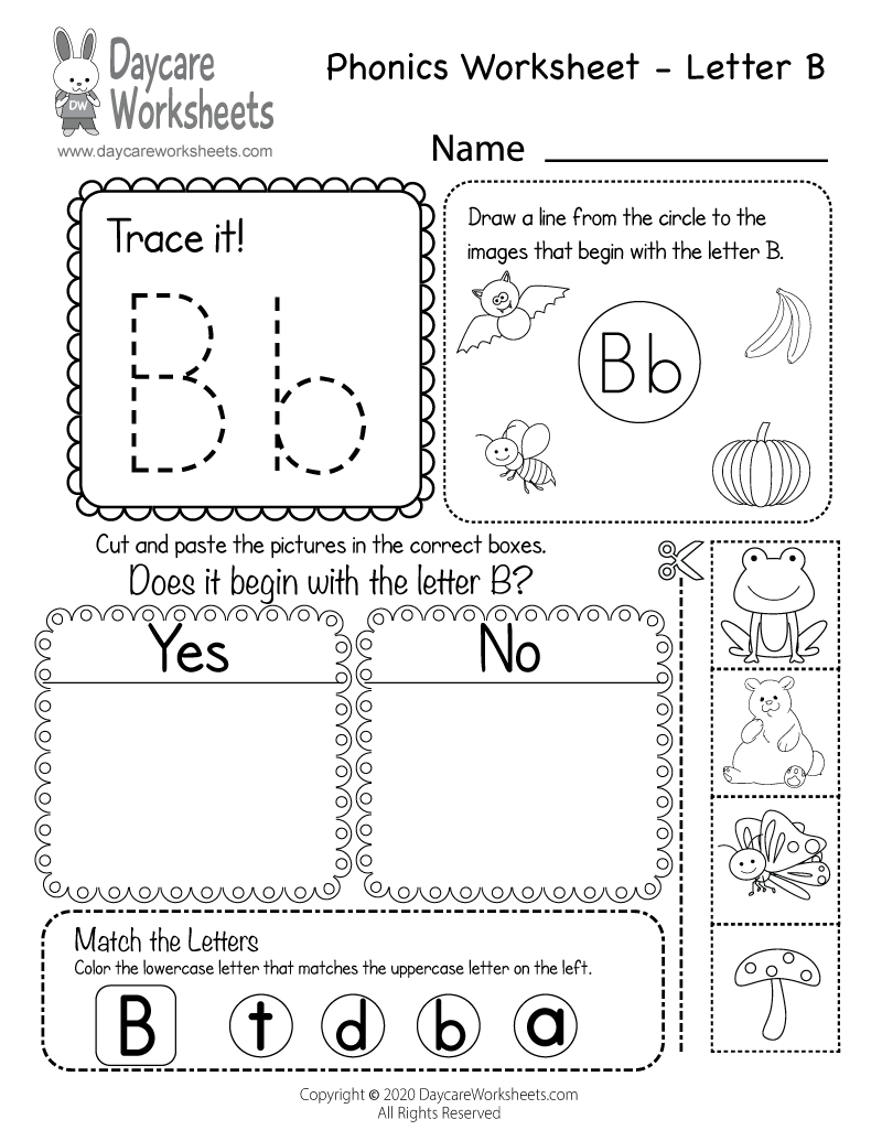 Free Printable Letter B Beginning Sounds Phonics Worksheet For Preschool Letter B No Prep Letter Recognition Activity Worksheets Free Printables Smart Cookie Printables