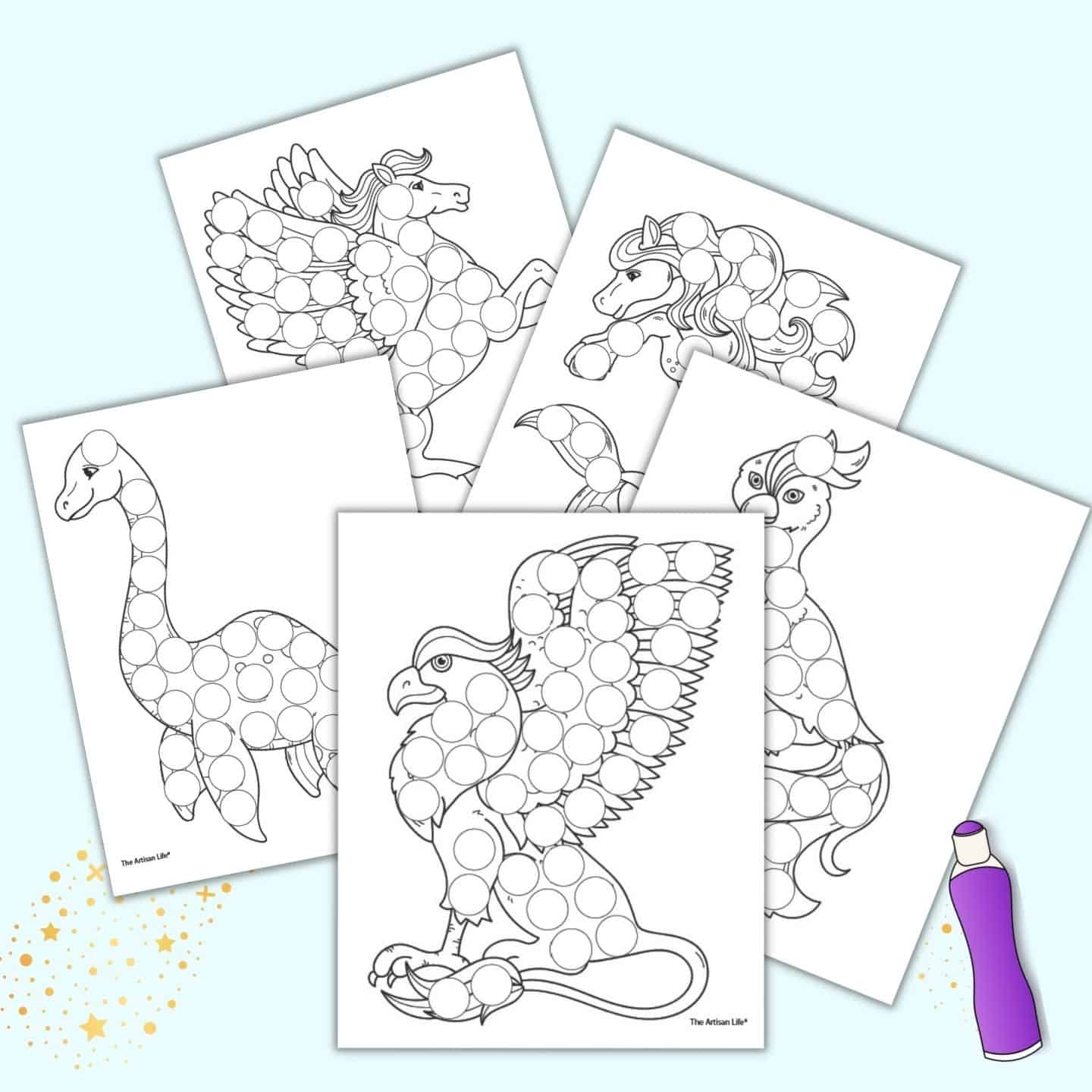 Free Printable Mythical Creature Dot Marker Coloring Pages The Artisan Life Free Printable Mythical Creature Dot Marker Coloring Pages The Artisan Life