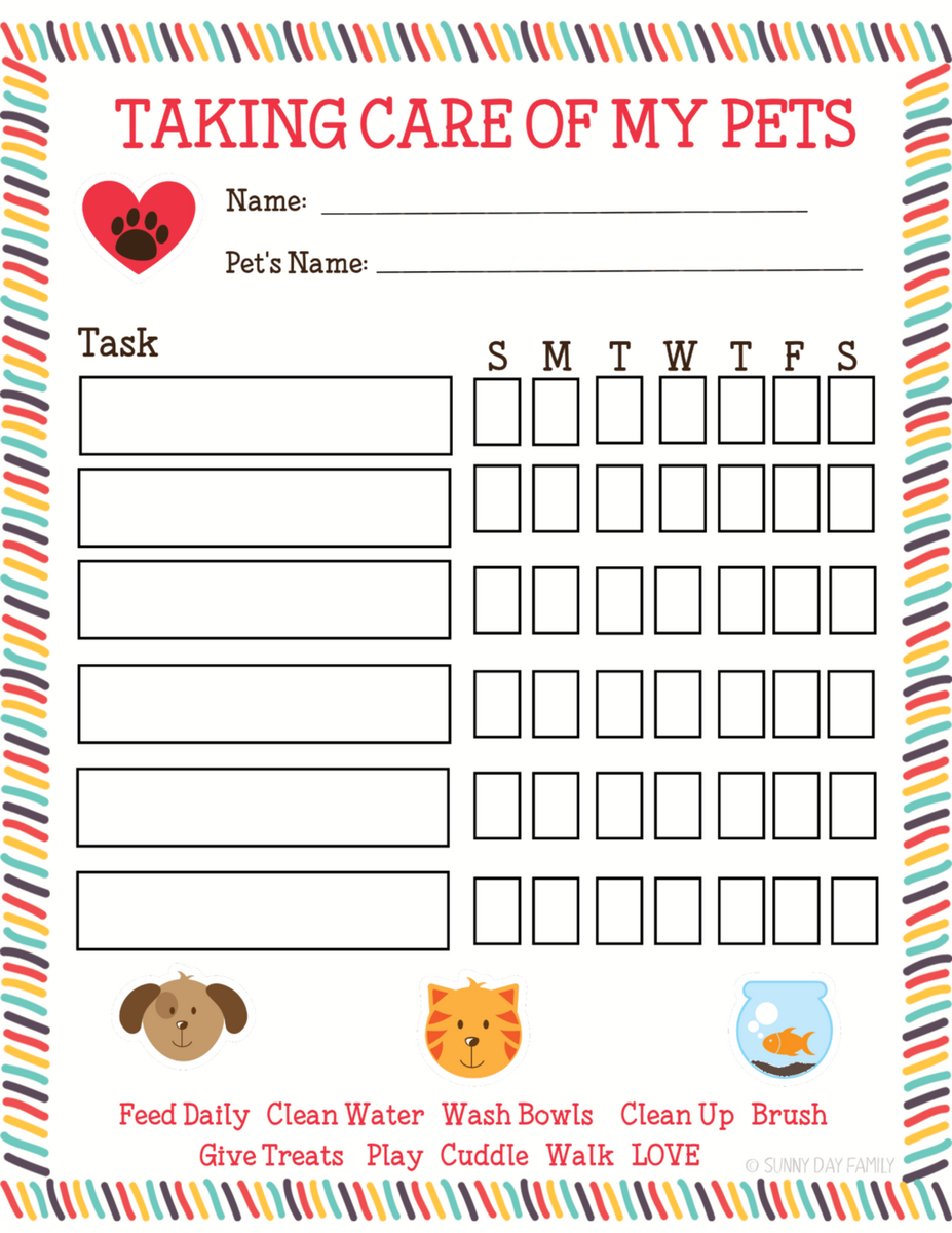 Free Printable Pet Responsibility Chart For Kids Worksheets Library