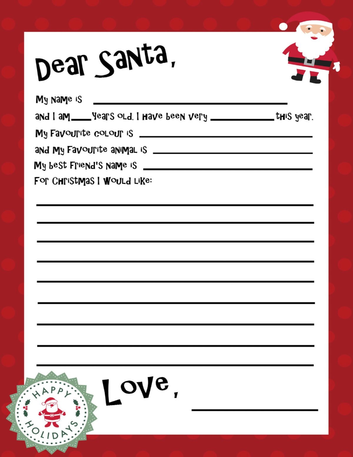 Dear Santa Letter Free Printable Fill In Template