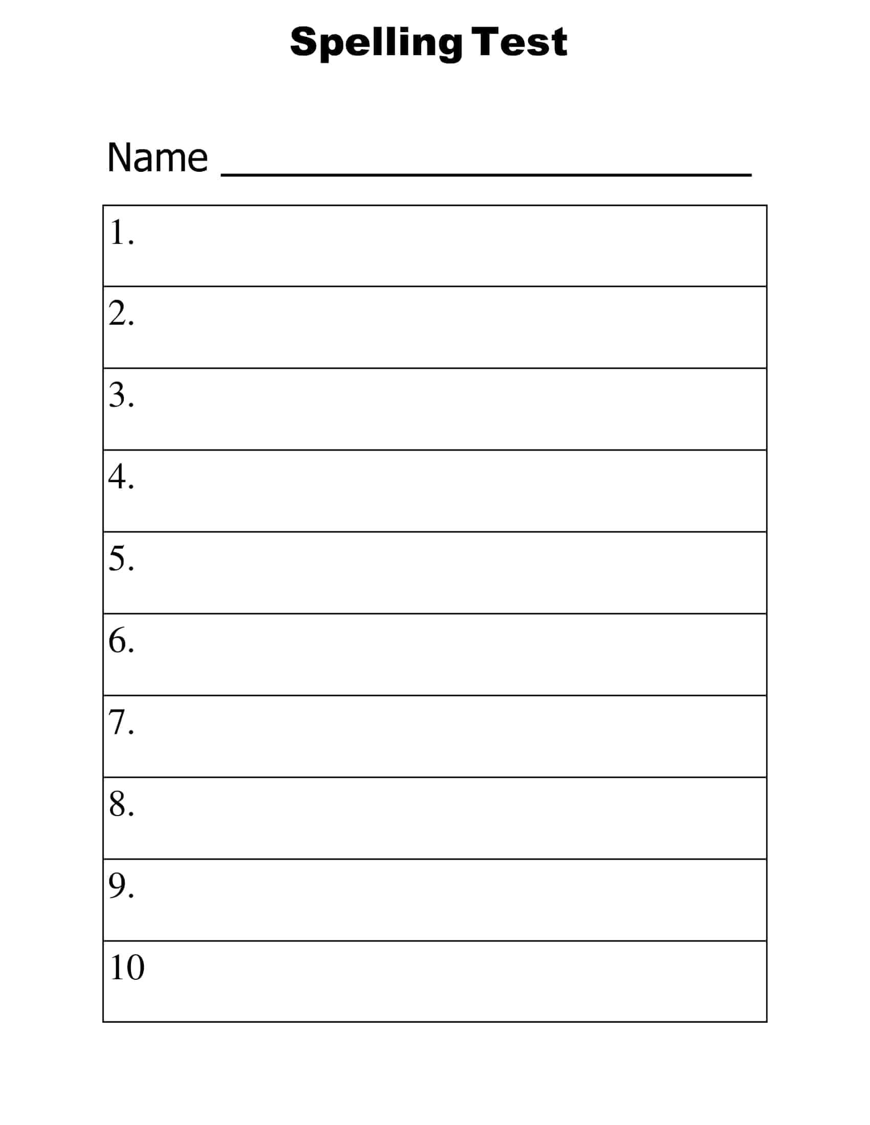 Free Printable Spelling Test Templates PDF 10 15 20 25 Words