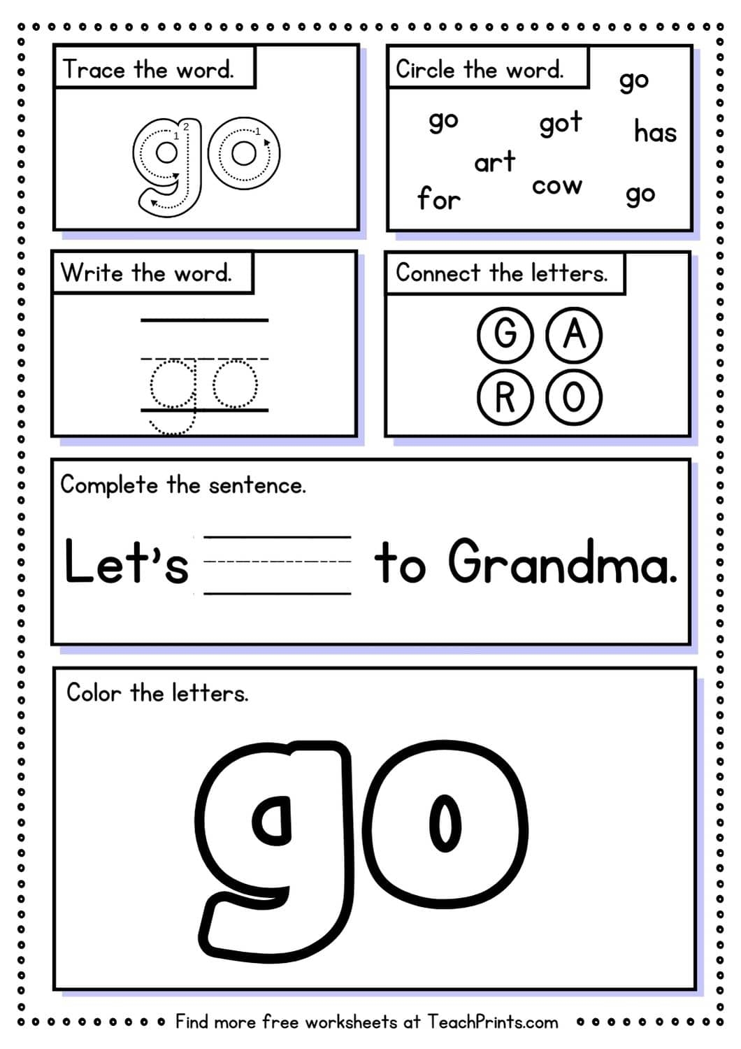 Free Sight Word Go Worksheets Teach Prints Free Sight Word Go Worksheets Teach Prints