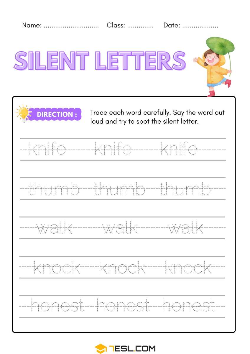 Free Silent Letters Worksheets In English With PDF 7ESL
