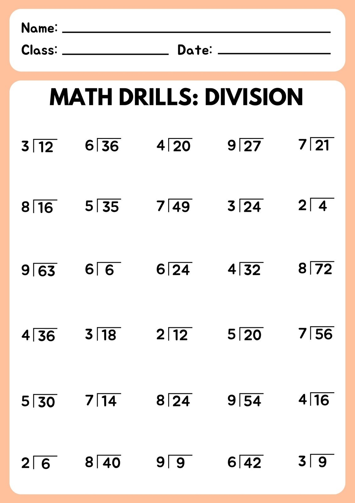 Free To Edit And Print Division Worksheet Templates Canva Division Worksheets Problems Free Printable Math Drills Free Printables Lettering SVG Files Tools Apps