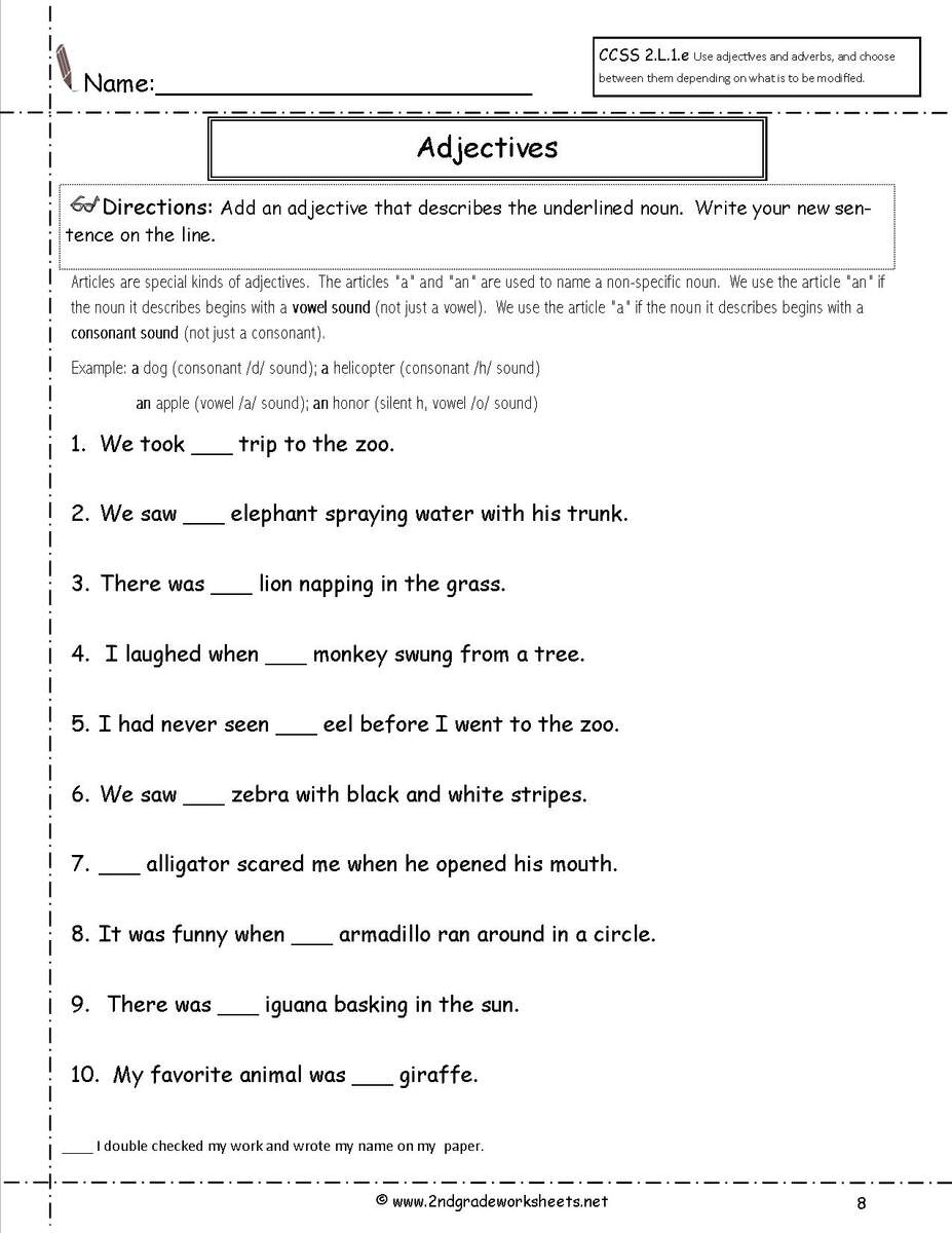Free Using Adjectives Worksheets