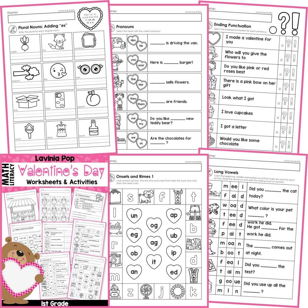 FREE Valentine S Day 1st Grade Worksheets And Activities No Prep First Grade In My World Worksheets PDF Free Printable Valentine Day Worksheets Valentines Crafts