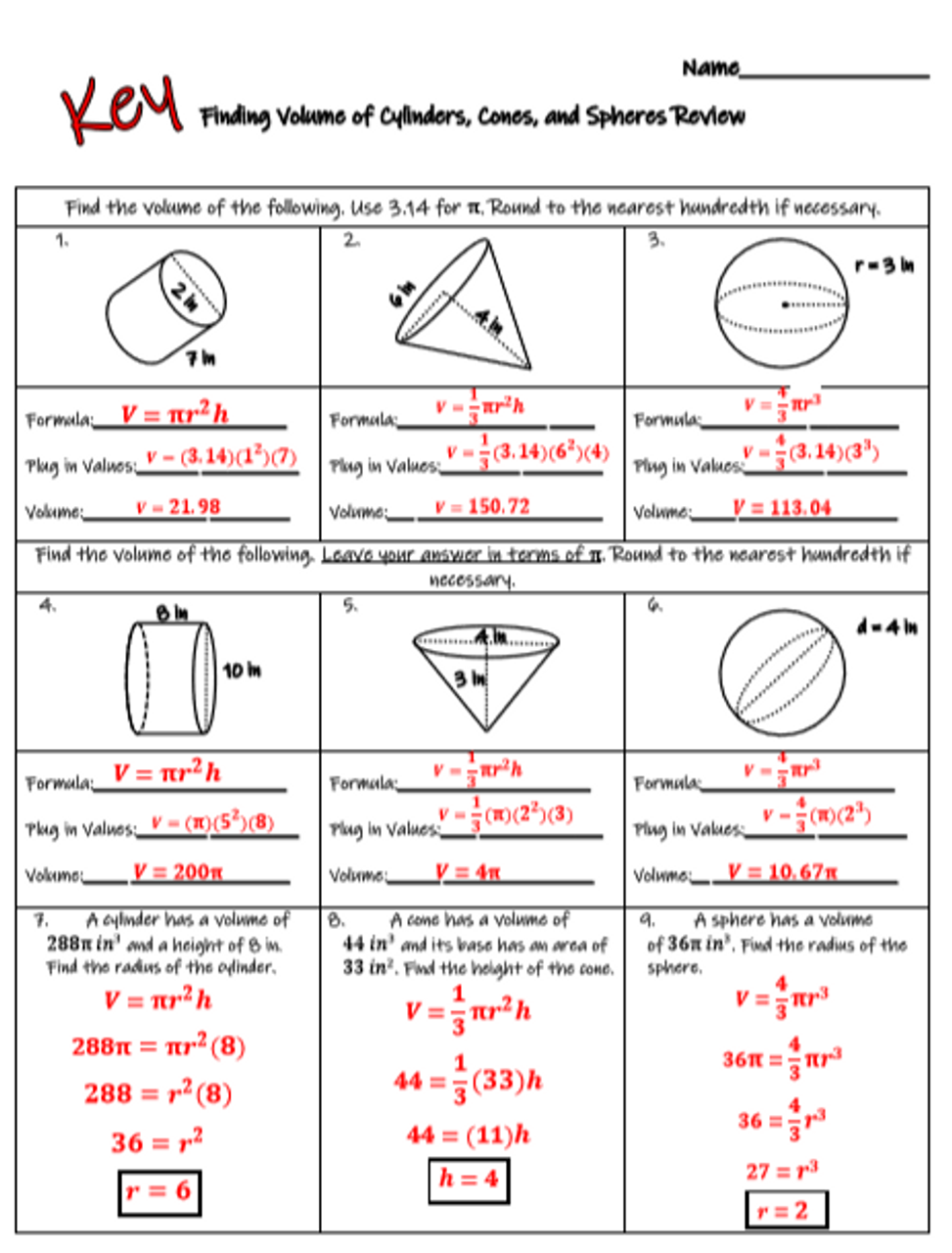 Free Volume Of Cylinder Cones And Spheres Worksheet Download Free Volume Of Cylinder Cones And Spheres Worksheet Png Images Free Worksheets On Clipart Library Volume Of Cylinders Cones Spheres Worksheet Worksheets Library