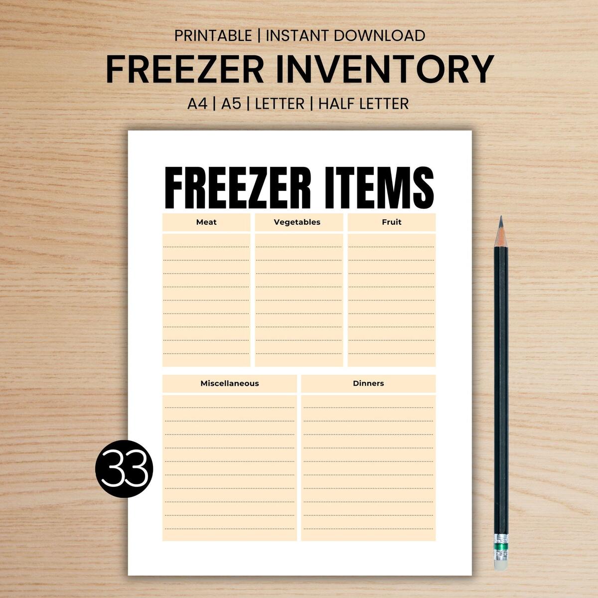 Freezer Inventory 4 Printables Food Tracker Organizing Frozen Items Meal Prep Smart Cooking A4 A5 Letter Half Download Pantry Challenge PDF Etsy