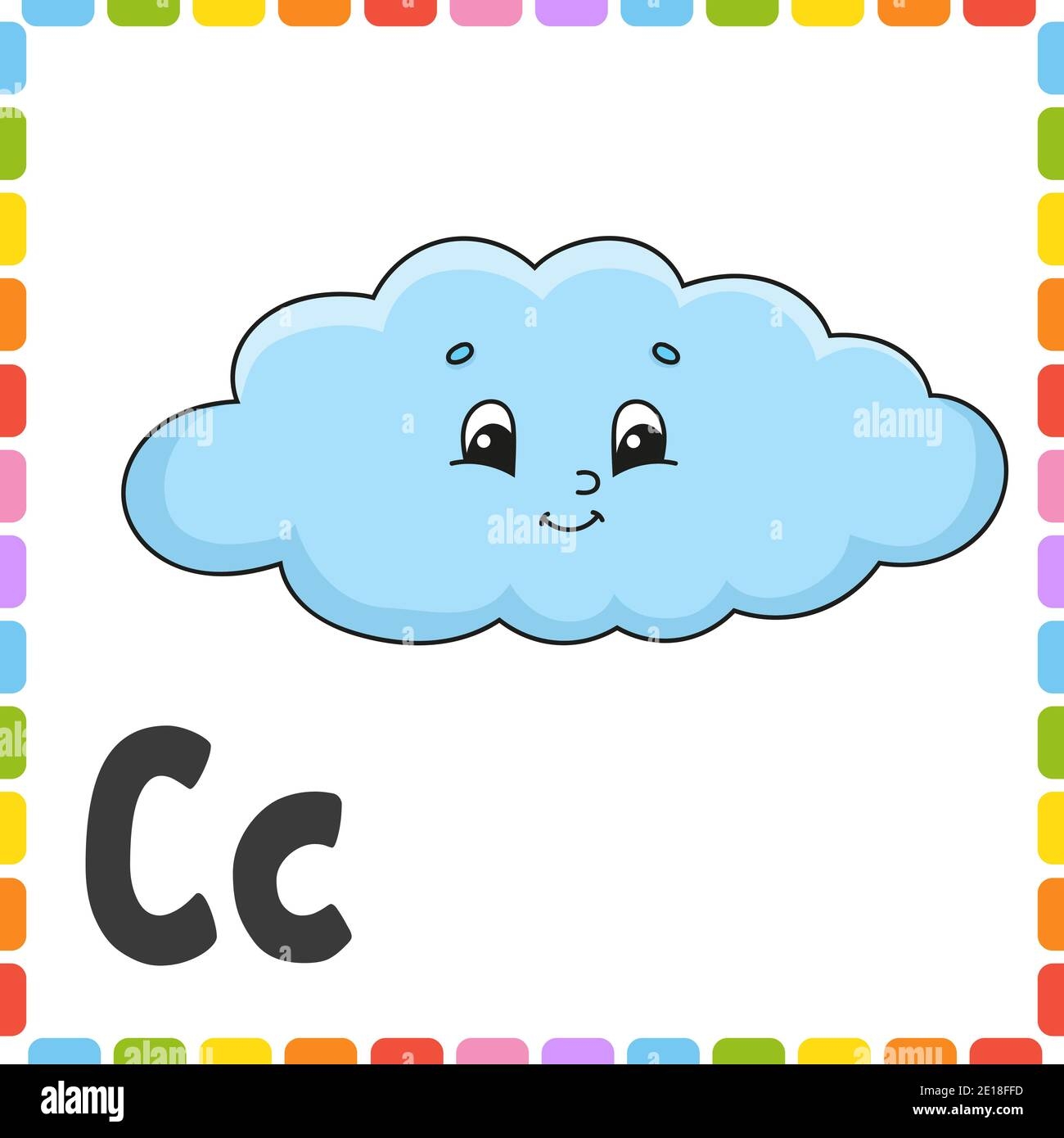 Funny Alphabet Letter C Cloud ABC Square Flash Cards Cartoon Character Isolated On White Background For Kids Education Developing Worksheet Le Stock Vector Image Art Alamy FREE Printable Letter C Worksheets For Kindergarten