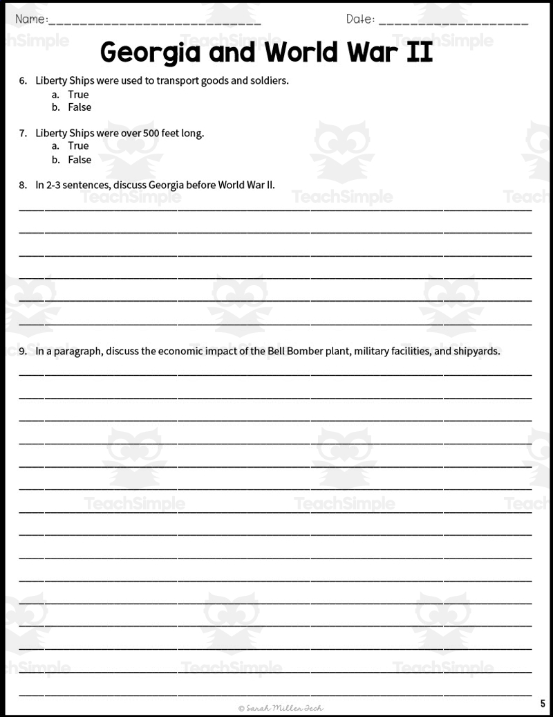 Georgia And World War II Reading Packet By Teach Simple