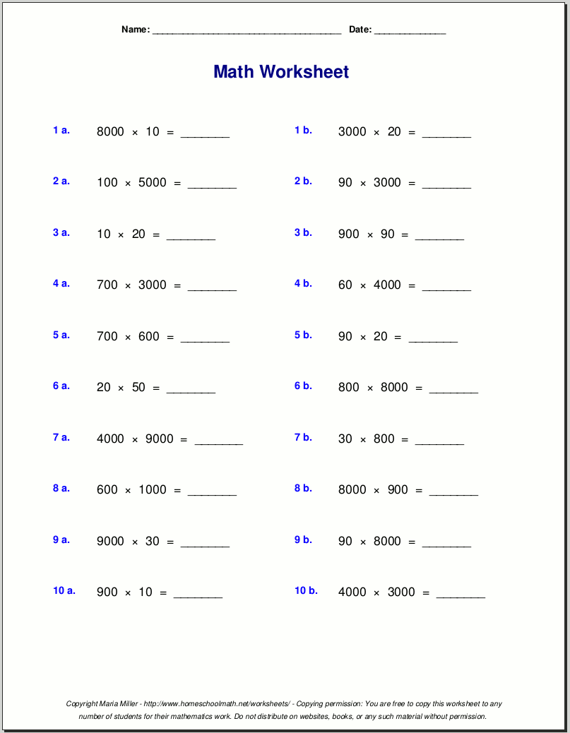 Grade 5 Multiplication Worksheets 5 Times Table Worksheet Page