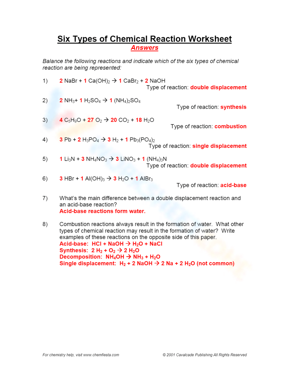 Grade 6 Types Of Reaction Worksheets 2024 Worksheets Library