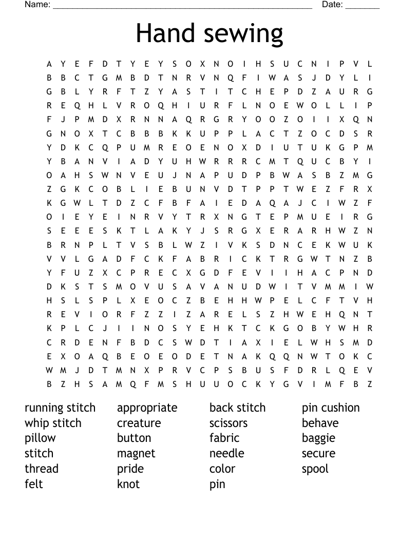 Hand Sewing Word Search WordMint Hand Sewing Word Search WordMint