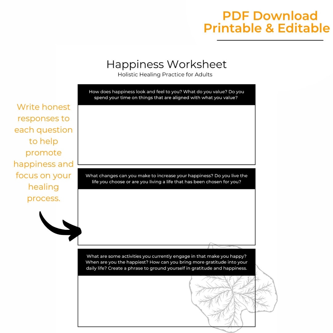 Happiness Worksheet Printable Self Reflection And Well Being Tool For Adults Teens Mindfulness PDF Digital Download Etsy