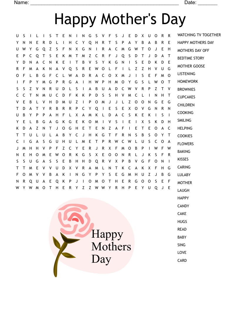 Mother S Day Vocabulary Word Search Worksheets Top Teacher