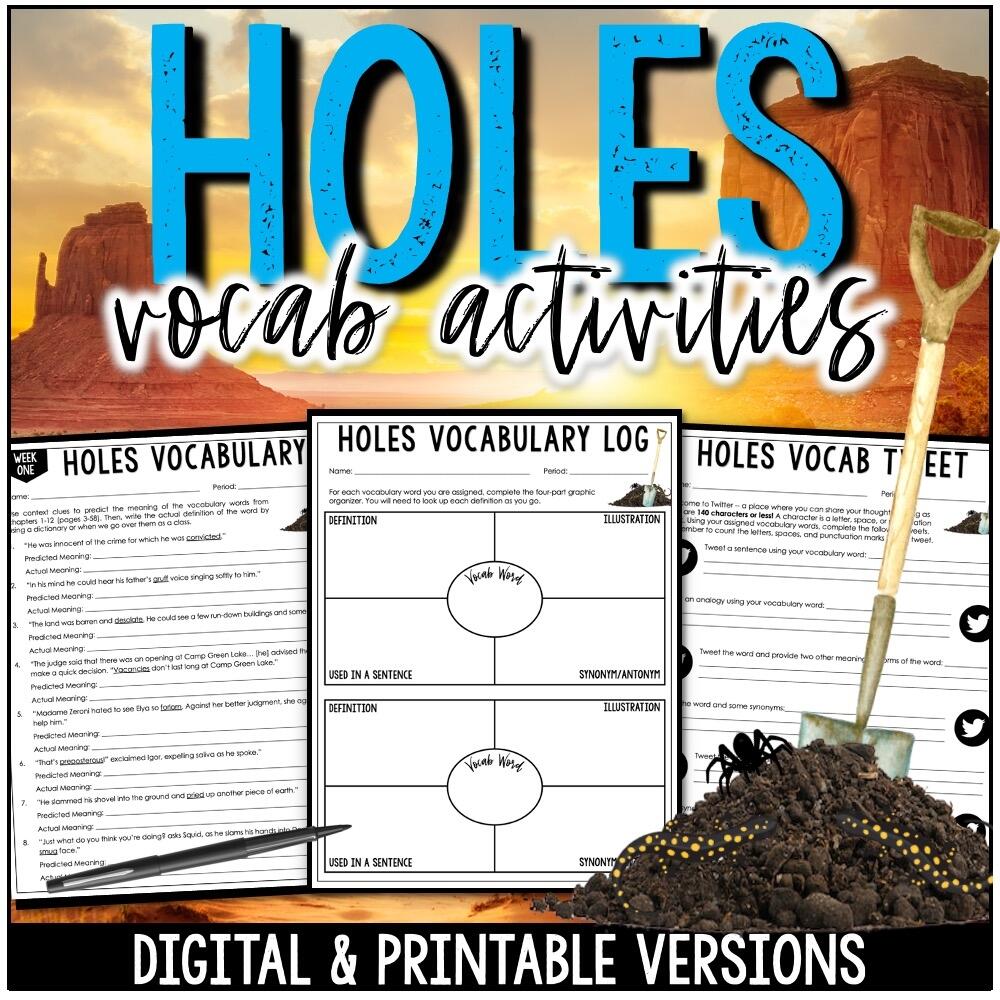 Holes Novel Study Vocabulary Activities Digital Printable