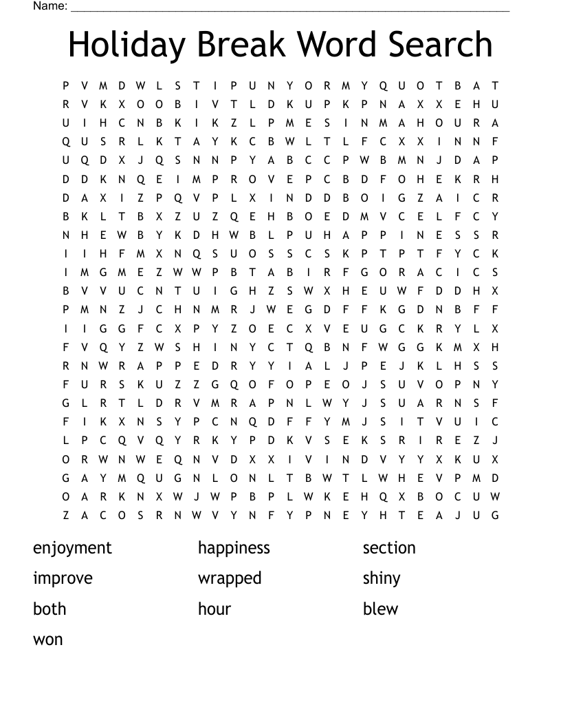 Holiday Break Word Search WordMint