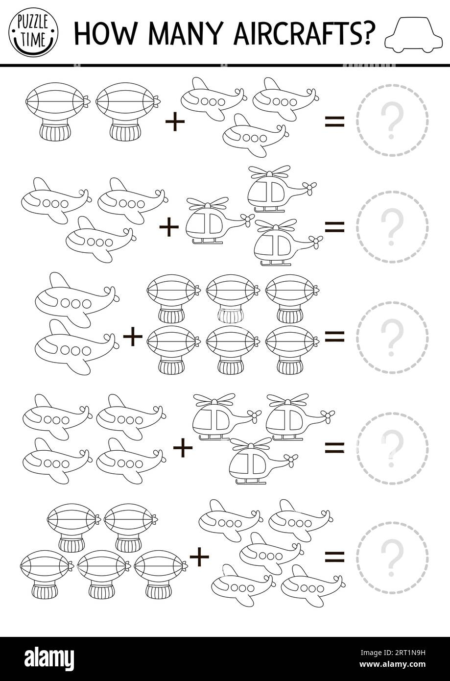 How Many Aircrafts Black And White Game Air Transportation Line Math Addition Activity For Kids Simple Transport Printable Counting Worksheet Or Col Stock Vector Image Art Alamy Color By Number Airplane Worksheet For Preschoolers