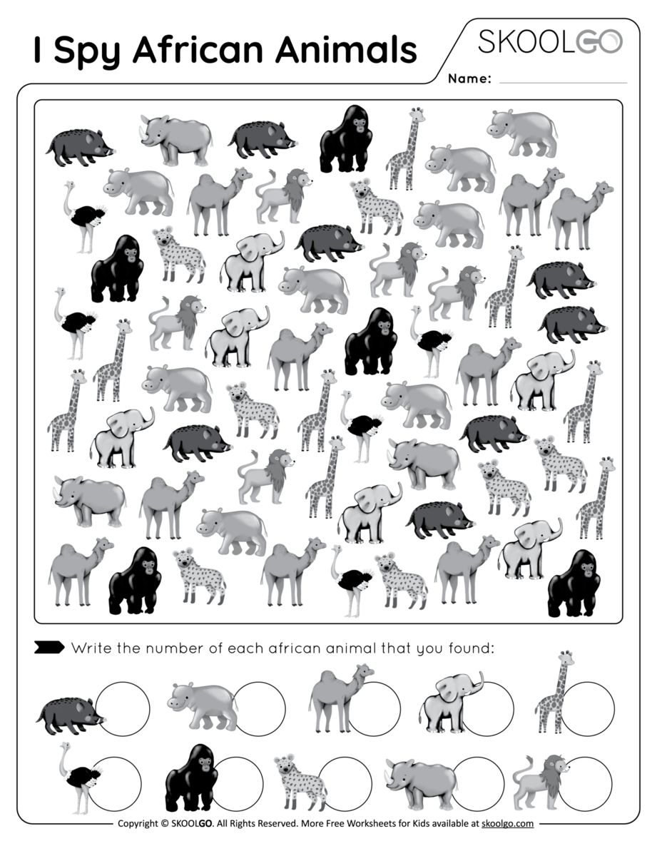 I Spy African Animals Free Worksheet SKOOLGO Coloring Pages Archives Rainforest Alliance