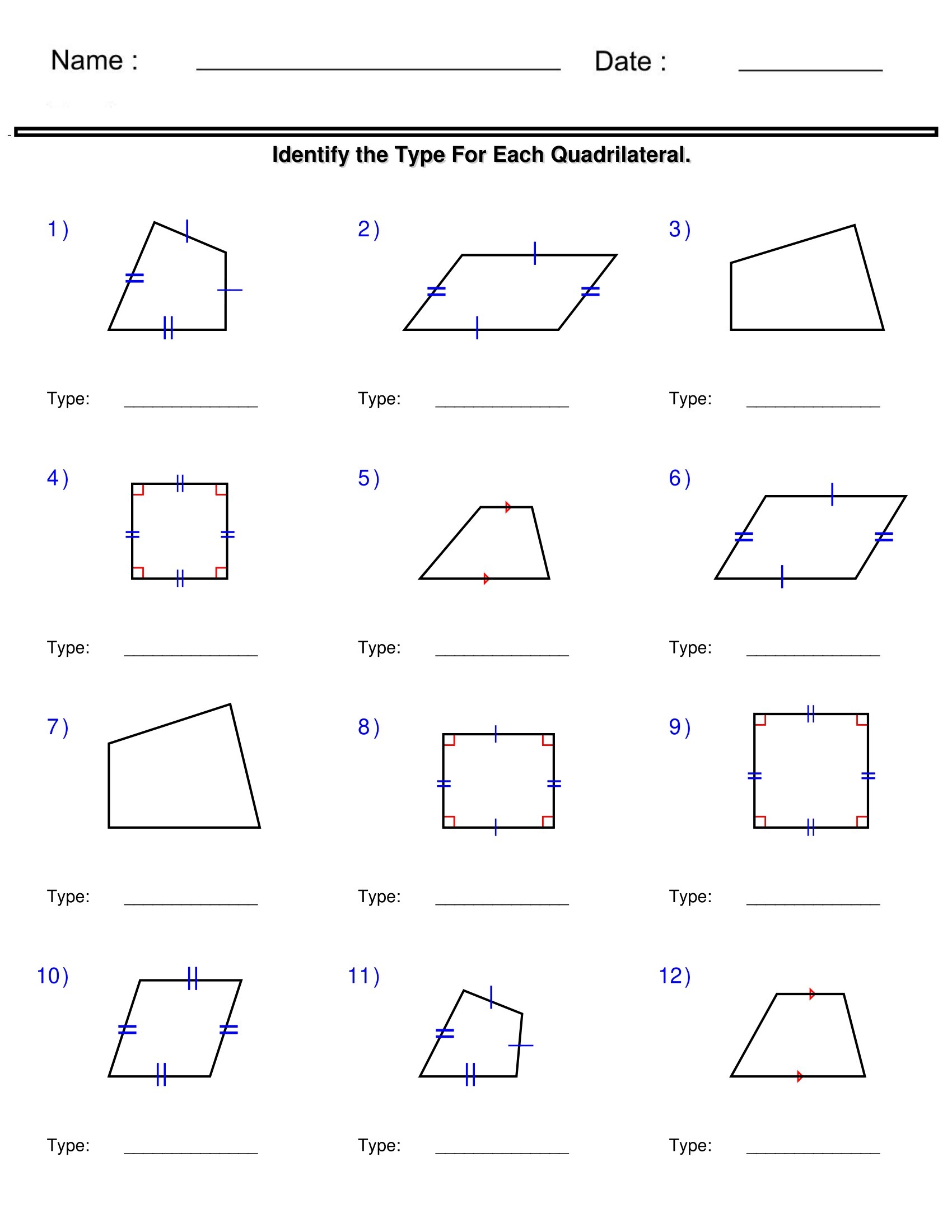 Identify The Type For Quadrilateral Quadrilaterals And Polygons Worksheets Made By Teachers