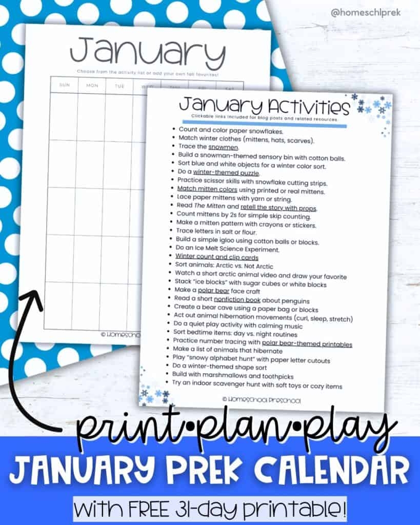 January Preschool Activity Calendar Free Printable January Preschool Activity Calendar Free Printable