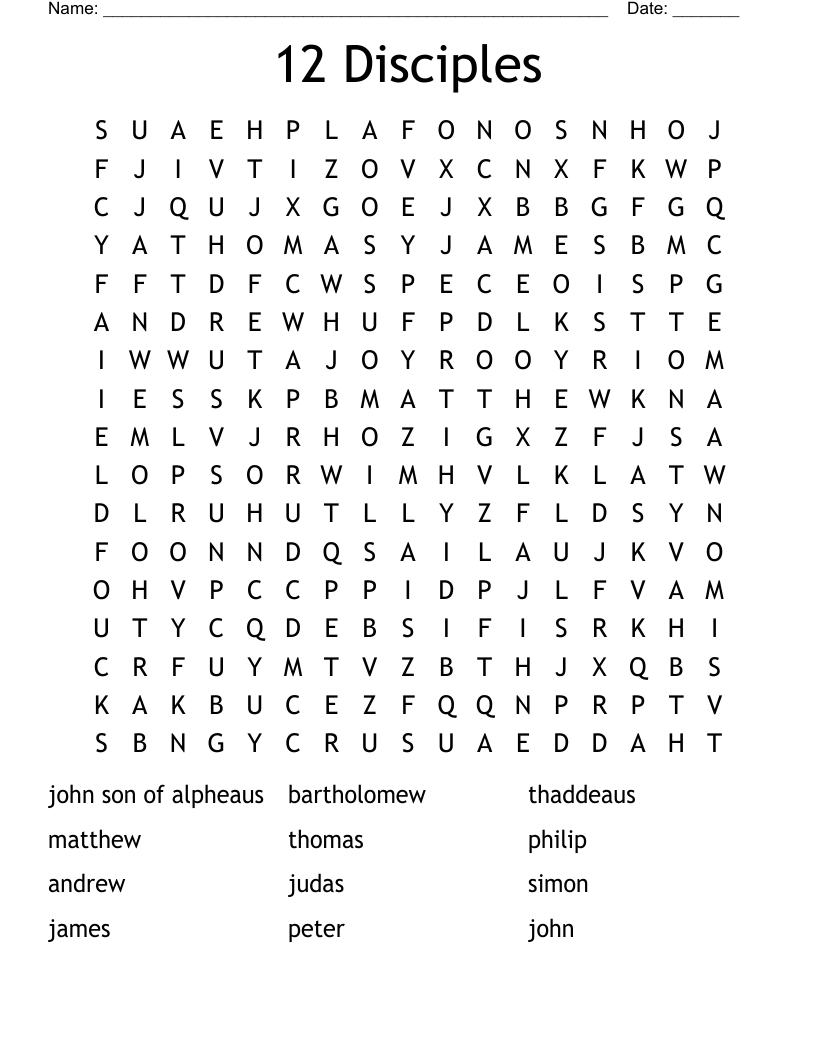 Jesus 12 Disciples Word Search WordMint Jesus Disciples Activity Page Fun Bible Worksheet For Kids Kids Bible Teacher