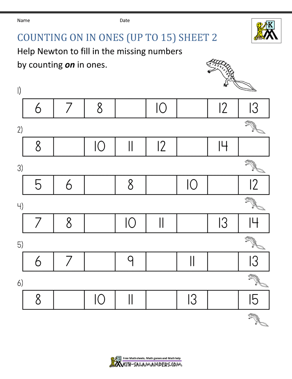 Kindergarten Counting Worksheet Sequencing To 15