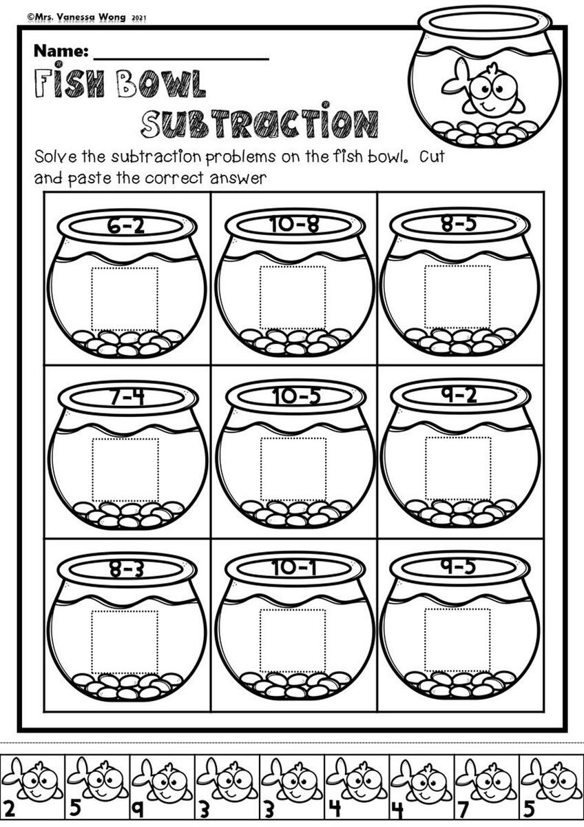 Kindergarten Math Worksheets Cut And Paste Subtraction Distance Learning Etsy Canada Back To School Cut Match Worksheets Numbers 6 10 By PreKautism