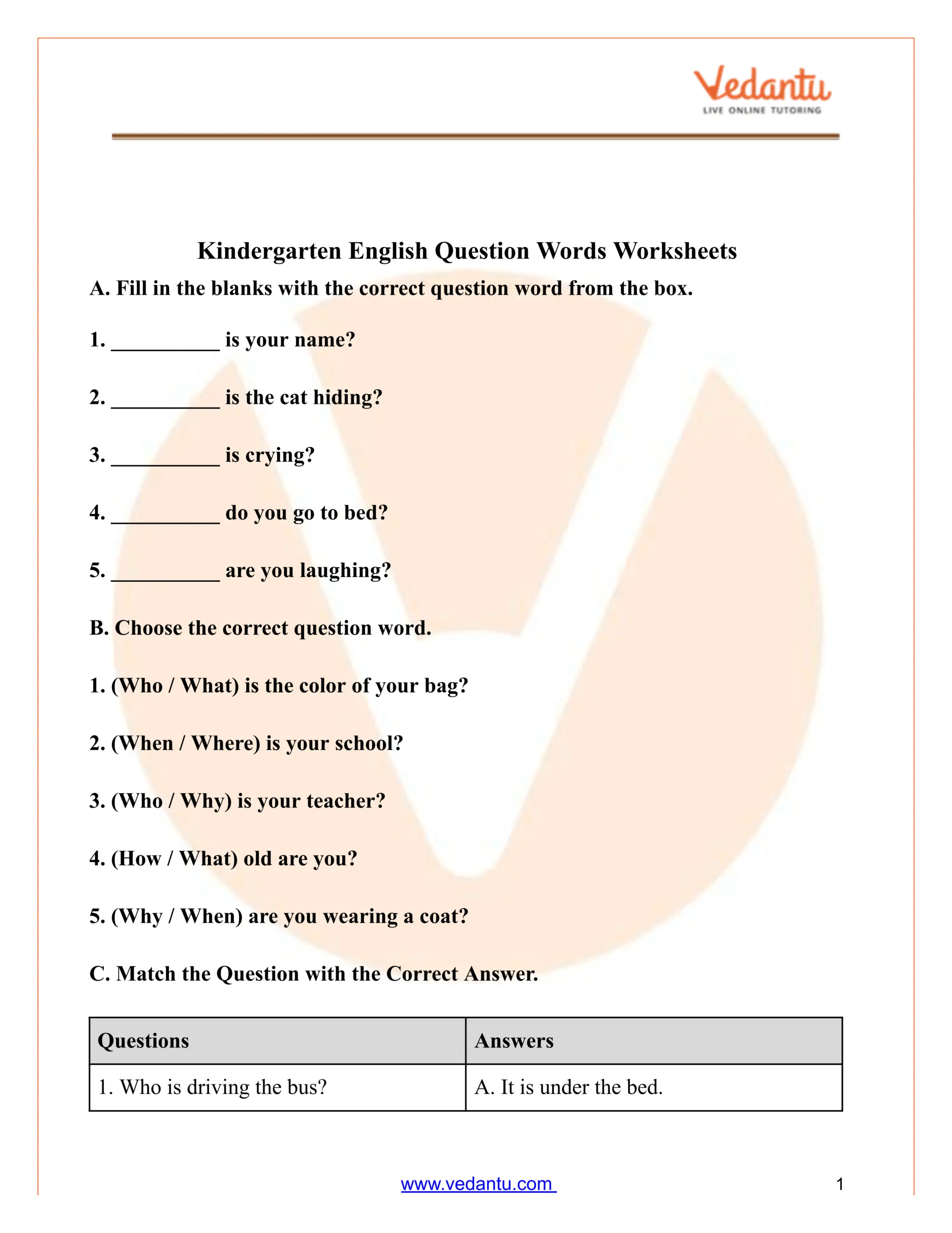 Kindergarten Question Words Worksheet Free Printable PDF Kindergarten Question Words Worksheet Free Printable PDF