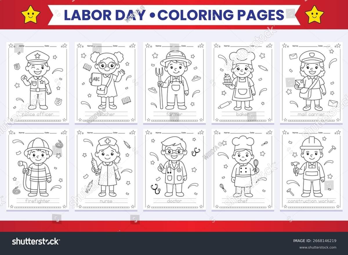 Labor Day Community Helpers Coloring Pages Stock Vector Royalty Free 2668146219 Shutterstock Labor Day Community Helpers Coloring Pages Stock Vector Royalty Free 2668146219 Shutterstock
