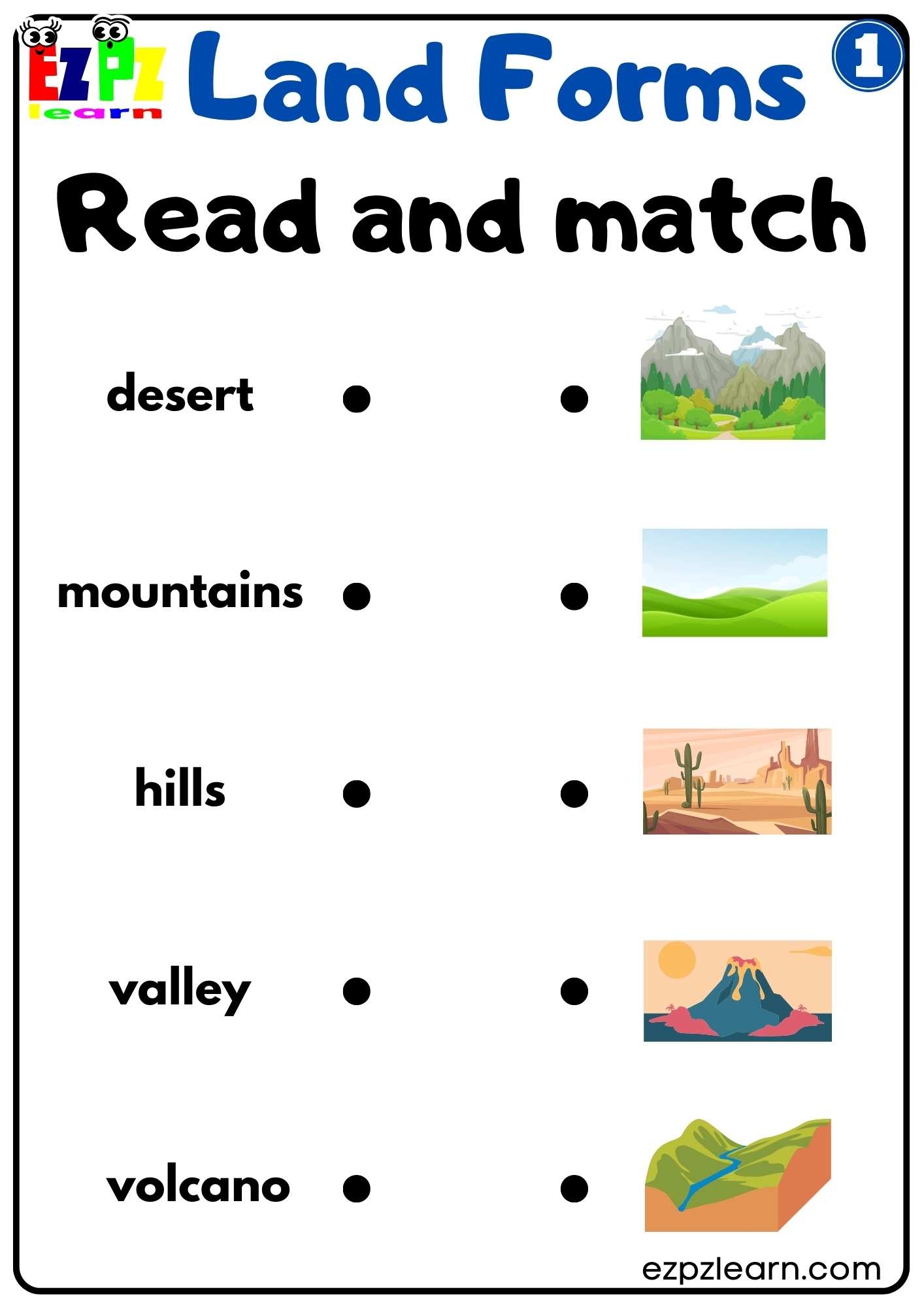 Land And Water Forms Read And Match Activity Free PDF Download Set 1 Ezpzlearn Landforms Match Part 1 Worksheet Worksheets Library