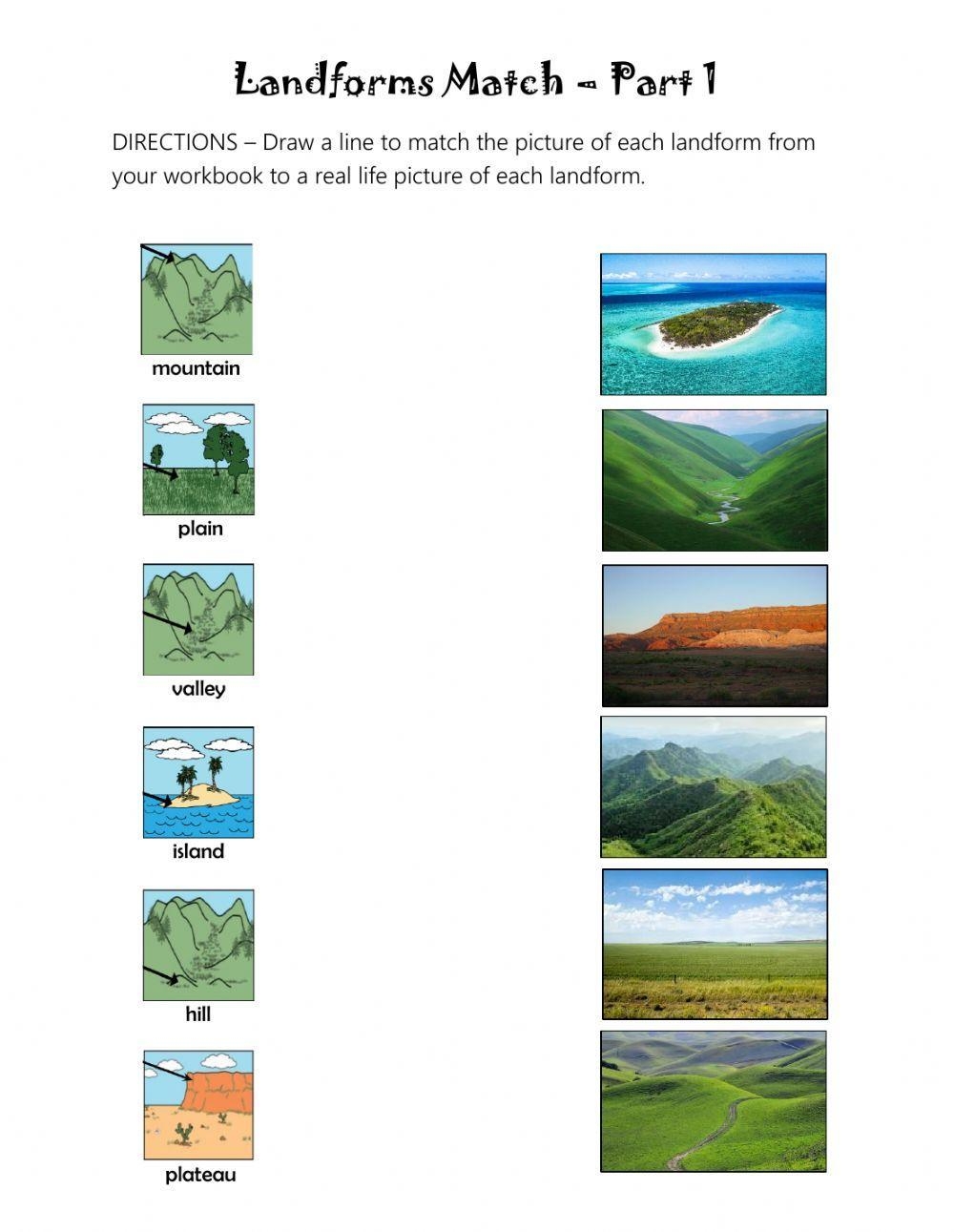 Landforms Match Part 1 Worksheet Worksheets Library Landforms Match Part 1 Worksheet Worksheets Library