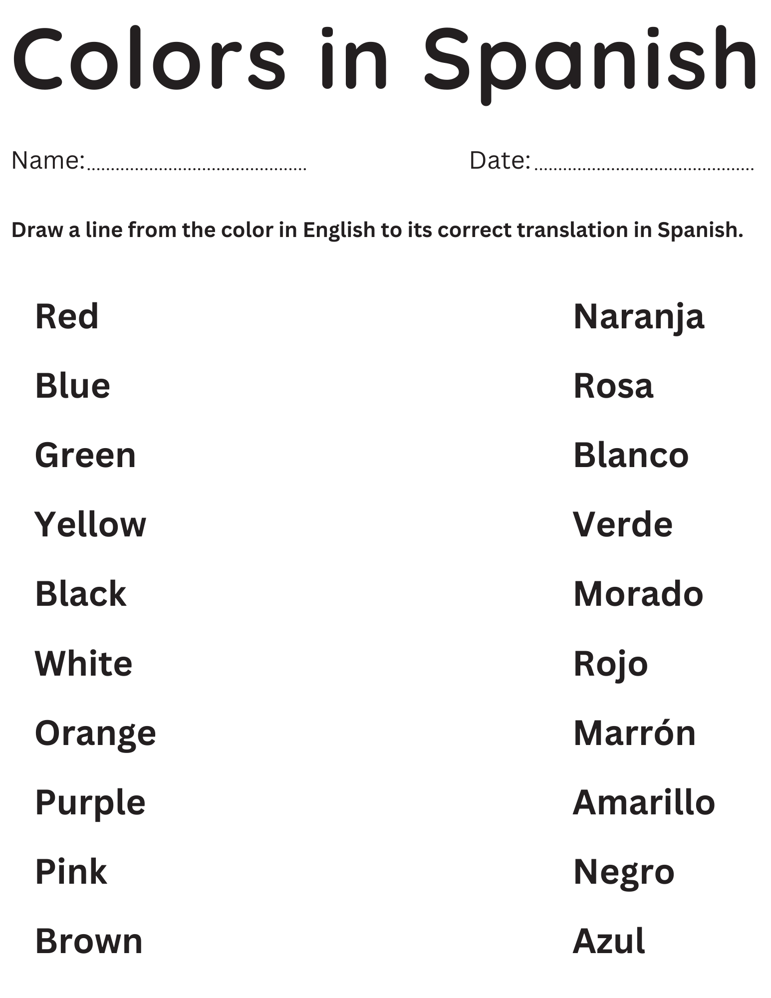 Learn Colors In Spanish Worksheet Los Colores En Espa Ol Y En Ingl S Made By Teachers Spanish Colors Vocabulary Matching Worksheet Answer Key Made By Teachers