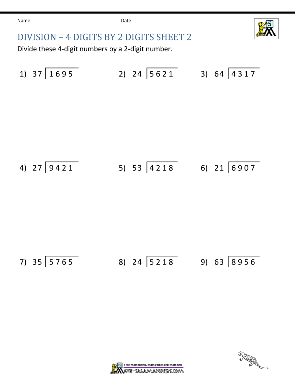 Long Division Worksheets For 5th Grade