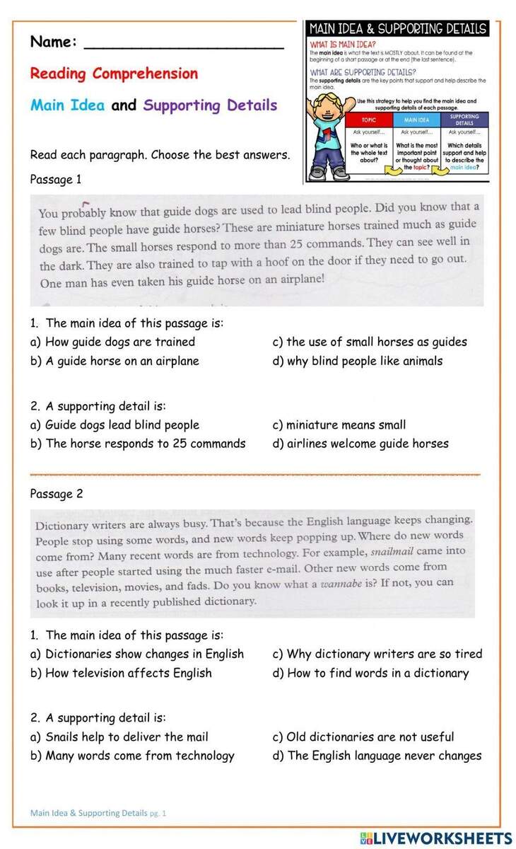 Main Idea And Supporting Details Exercise For 4 6 Worksheets Library Main Idea And Supporting Details Exercise For 4 6 Worksheets Library