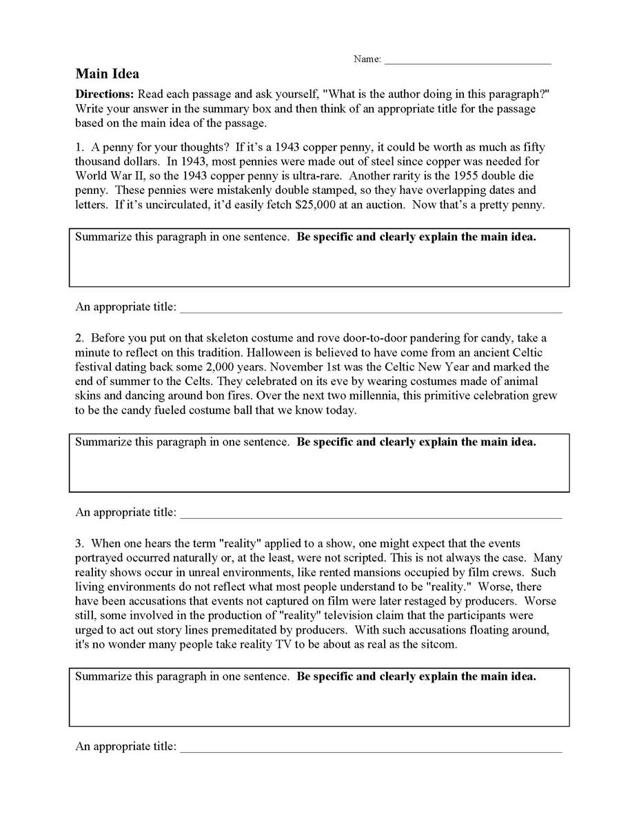 Main Idea Worksheets Ereading Worksheets Identifying The Main Idea Details Worksheet Worksheets Library