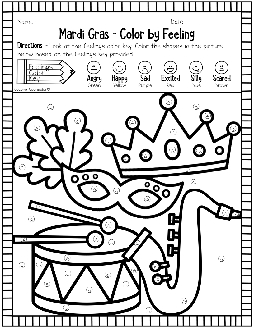 Mardi Gras Color By Feeling Worksheets Made By Teachers Mardi Gras Color By Number Worksheets Rock Your Homeschool