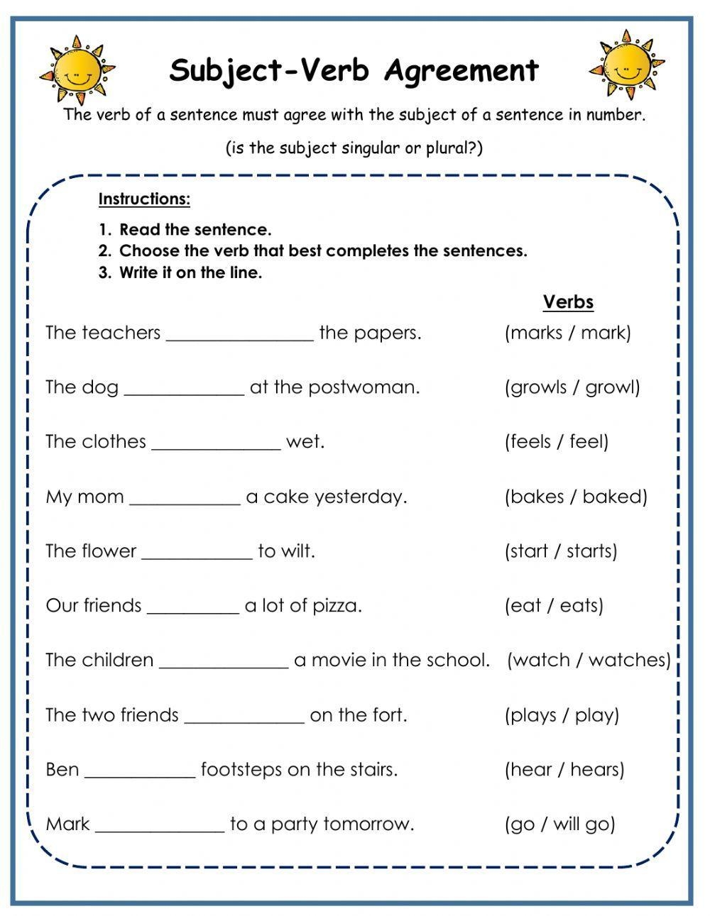 Mastering Subject Verb Agreement Worksheets And Exercises For Precision