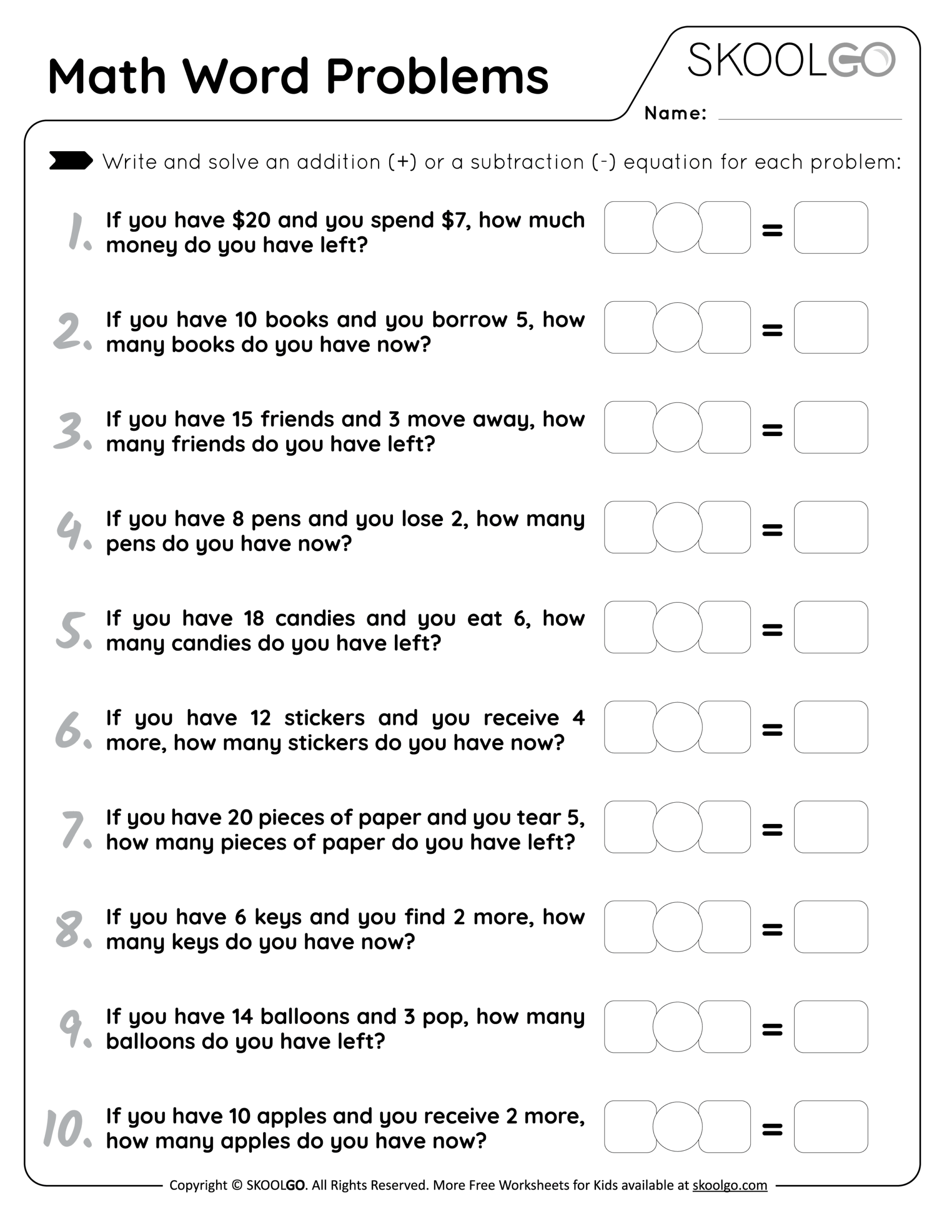 Math Word Problems Free Worksheet For Kids SKOOLGO Addition Word Problems Superstar Worksheets