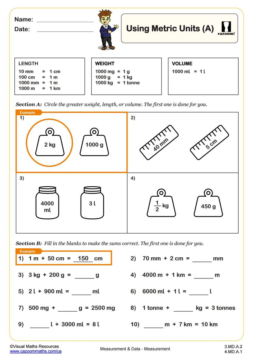 Measurement Worksheets With Answers Printable PDF Math Worksheets Cazoom Math Measurement Worksheets With Answers Printable PDF Math Worksheets Cazoom Math
