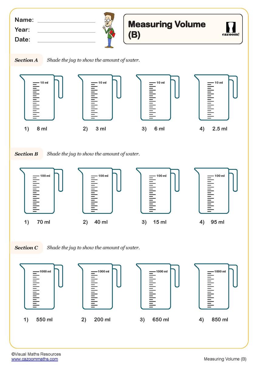 Measuring Volume B Worksheet PDF Printable Measurement Worksheets