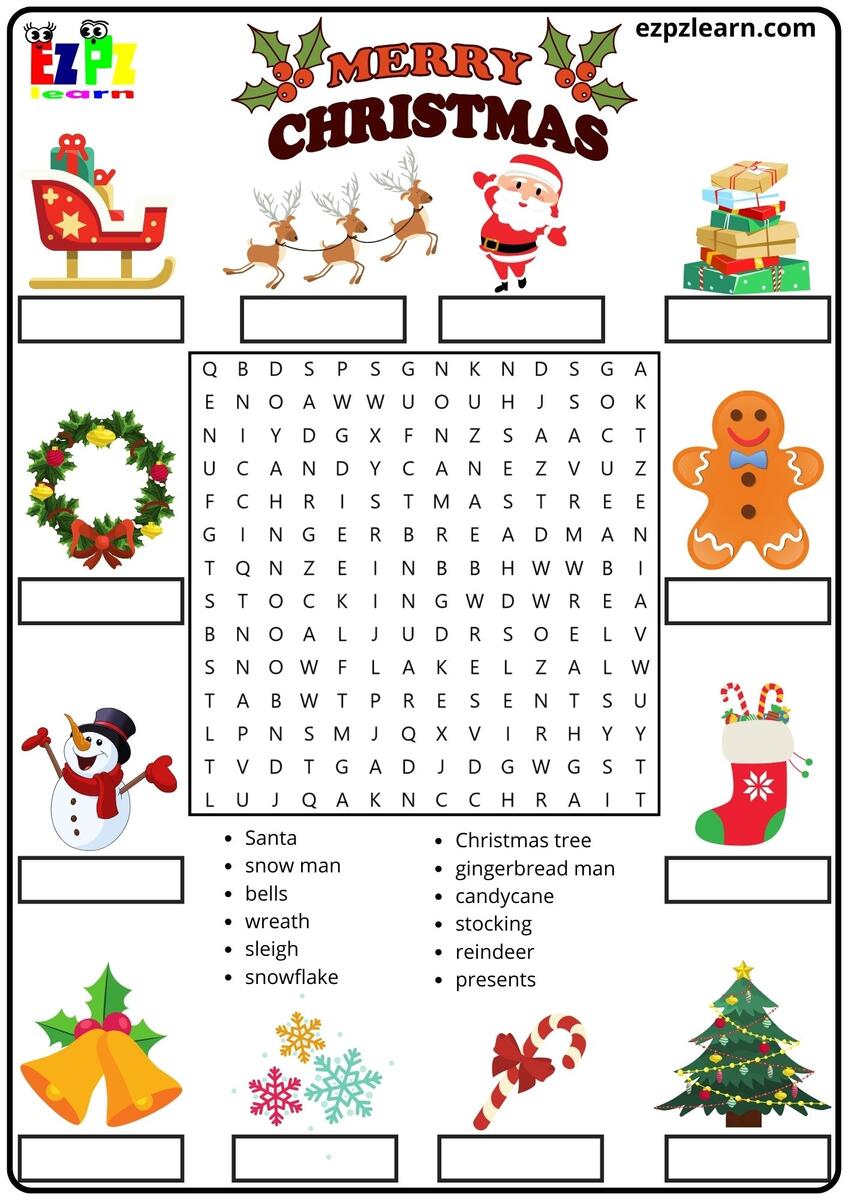 Merry Christmas Vocabulary Word Search And Match The Words Activity For Kids Ezpzlearn Decorate The Christmas Tree Worksheet Vocabulary Coloring Super Simple