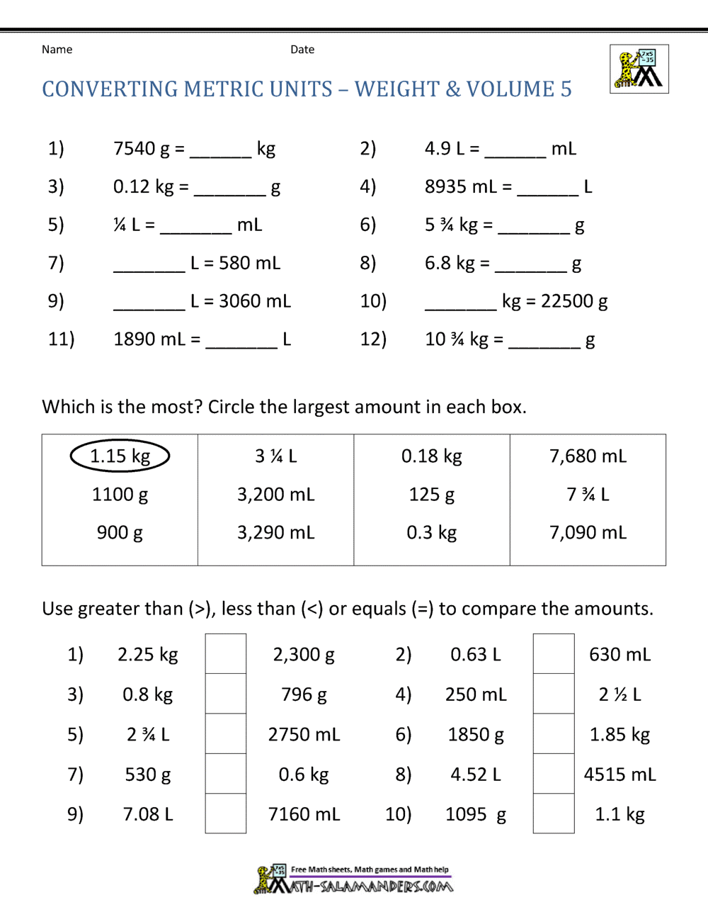 Metric Conversion Worksheet Measurement Math Worksheets Pdf Printable Math Champions