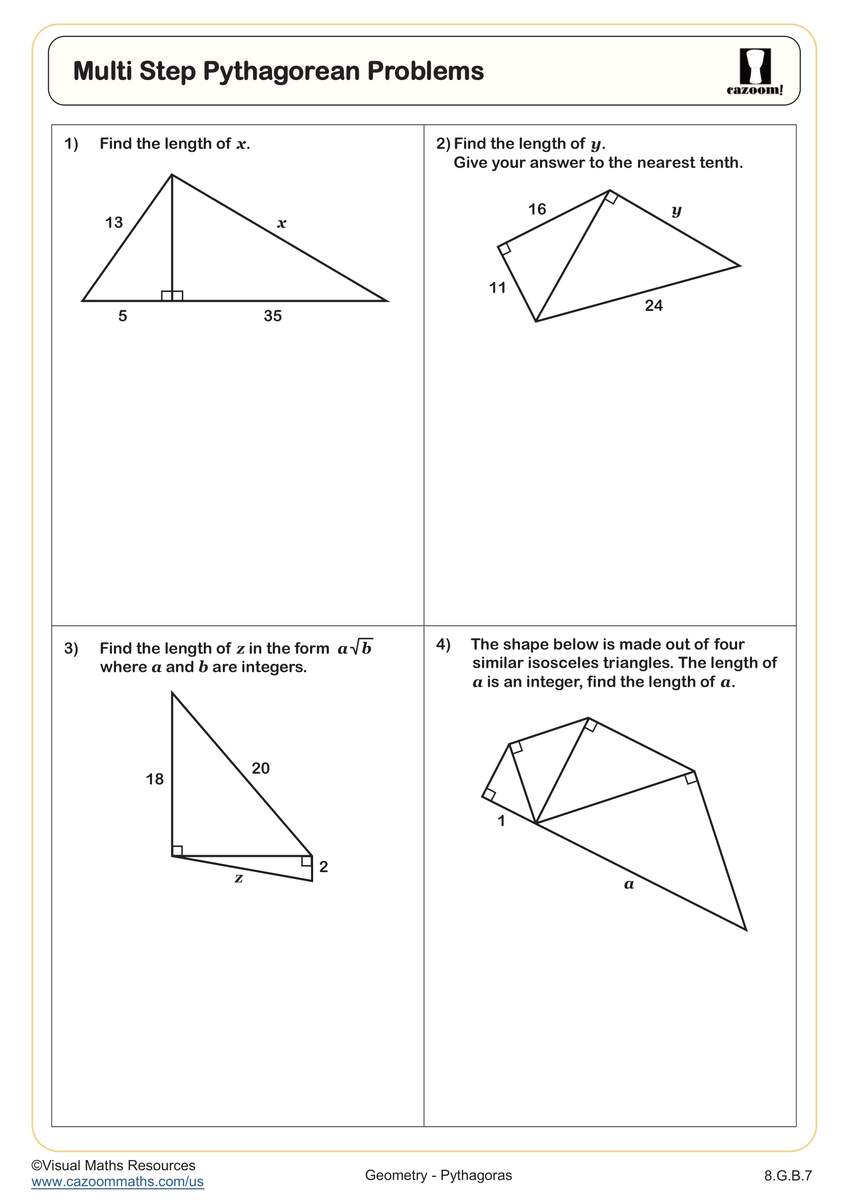 Middle School Pythagorean Theorem Worksheets PDF Printable Worksheets Cazoom Math Middle School Pythagorean Theorem Worksheets PDF Printable Worksheets Cazoom Math