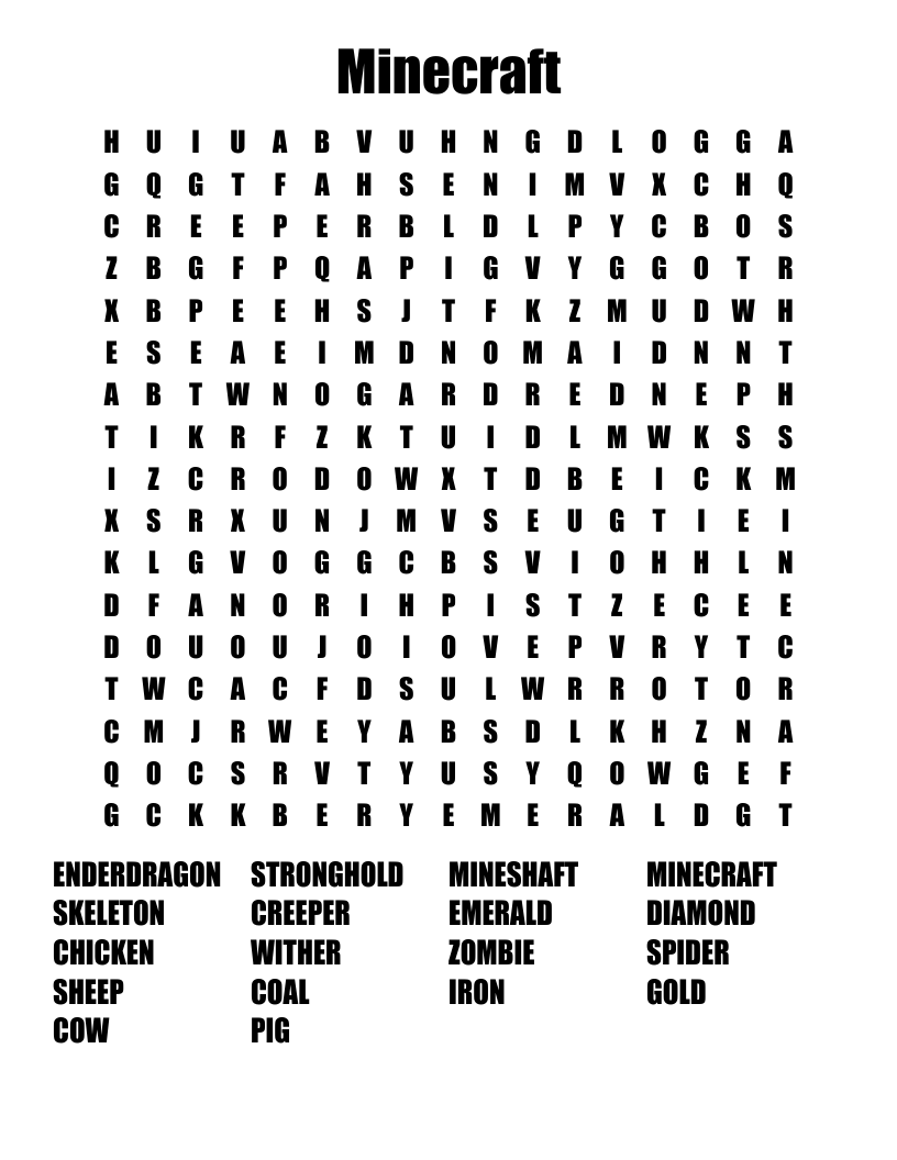Minecraft Word Search WordMint