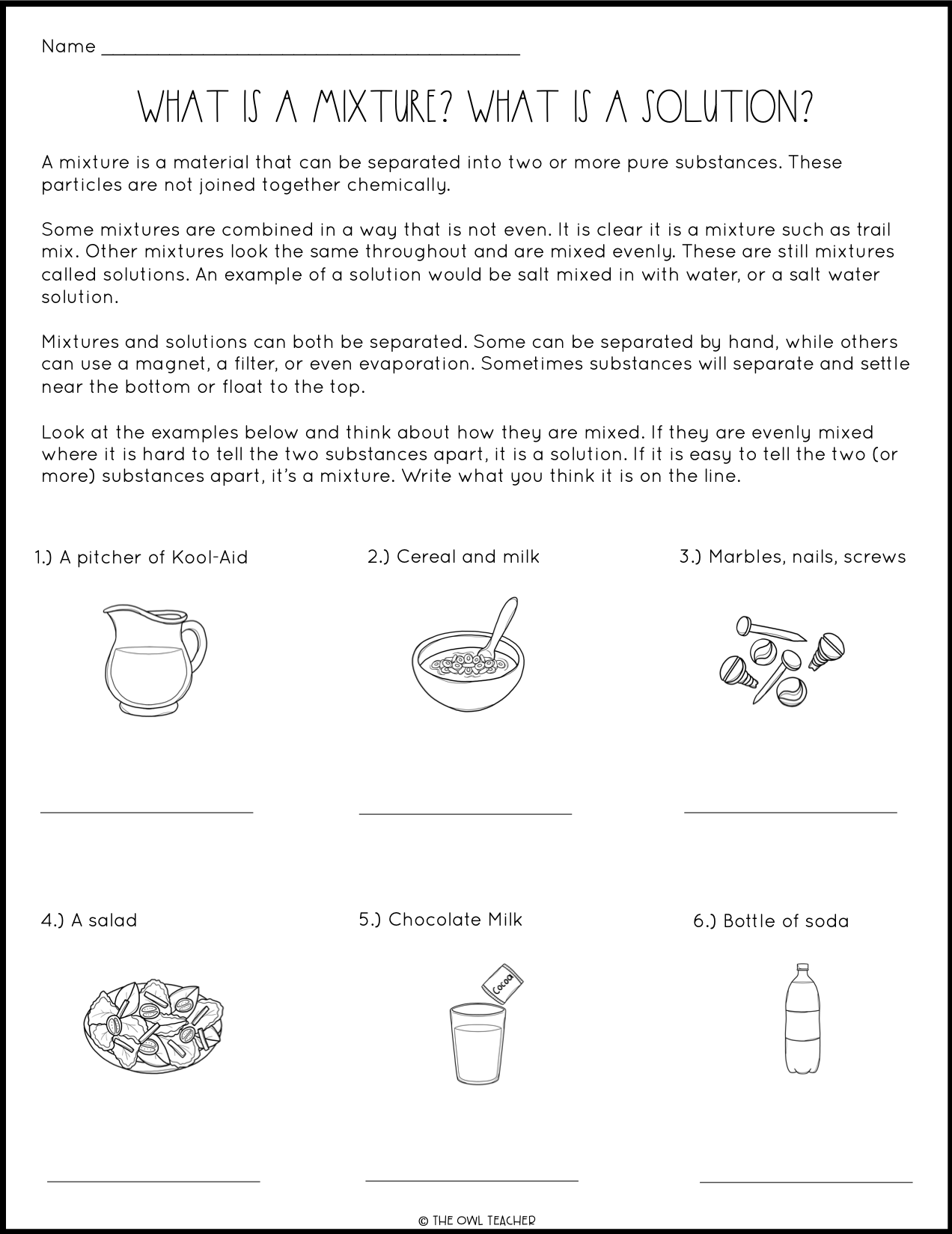 Mixtures And Solutions Craftivity The Owl Teacher Mixtures And Solutions Craftivity The Owl Teacher