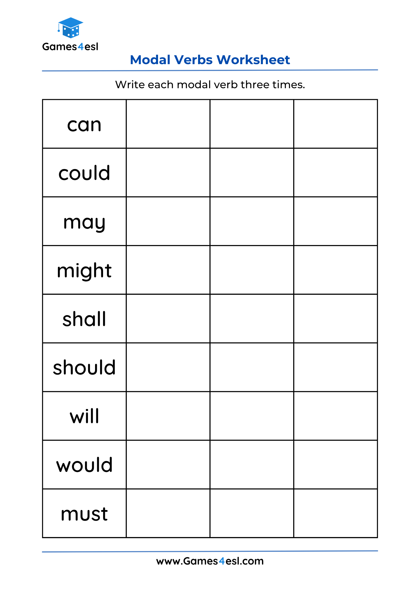 Modal Verbs Worksheets Free Printable PDF Woksheets Games4esl Modal Verbs Worksheets Free Printable PDF Woksheets Games4esl