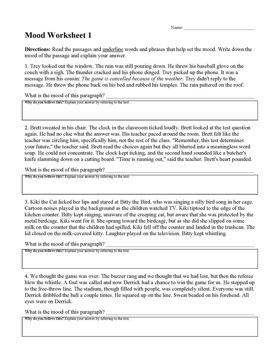 Mood Worksheet 1 Reading Activity
